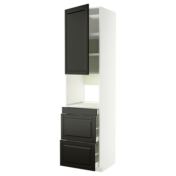 Modern black kitchen cabinet unit with top door & bottom drawers. METOD system.