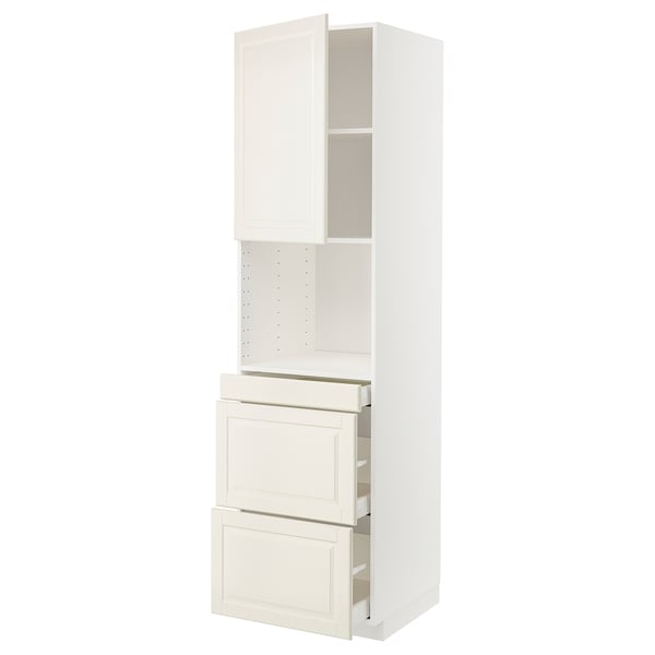 METOD kitchen unit in off-white with three shelves, two drawers, and beveled edges.