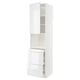 White high-gloss METOD kitchen cabinet with drawers and shelves.