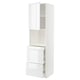 White high-gloss kitchen cabinet, tall with open & closed drawers, modern, clean design.