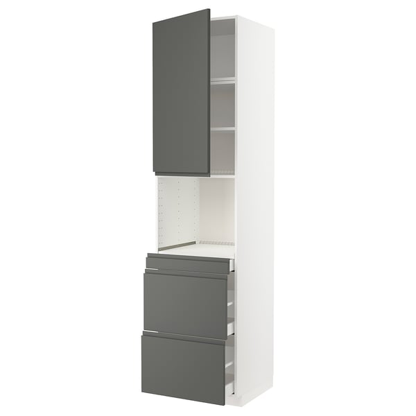 Modern kitchen unit: METOD with dark grey voxtorp fronts, white frame, two drawers, one cabinet.