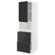A white ikea METOD kitchen cabinet with tall black drawers and doors, modern and modular, suited for organized storage.