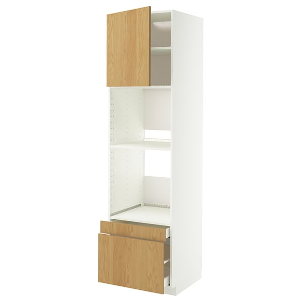 METOD / MAXIMERA Hi cab f ov/combi ov w dr/2 drwrs, white/Sinarp oak veneer, 60x60x220 cm