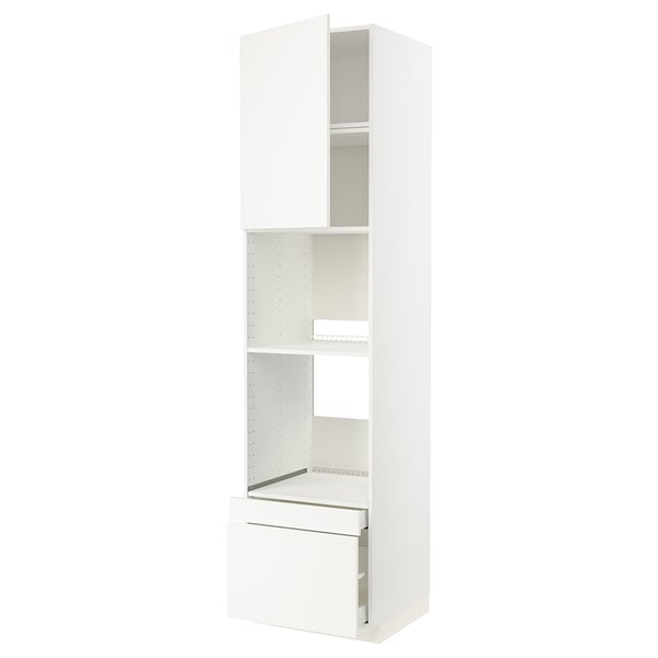 White METOD kitchen cabinet, tall with shelves, modern design.
