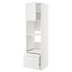 White METOD cabinet. Tall, modern kitchen unit with open shelves and drawers.