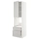 White METOD kitchen unit with light grey lerhytte front, bevelled edges, multiple shelves, and two drawers.