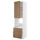 White METOD kitchen unit with walnut drawers and door, sleek design.