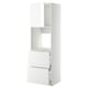 White METOD kitchen cabinet, glossy, rectangular, combines tall and base units with modern design.
