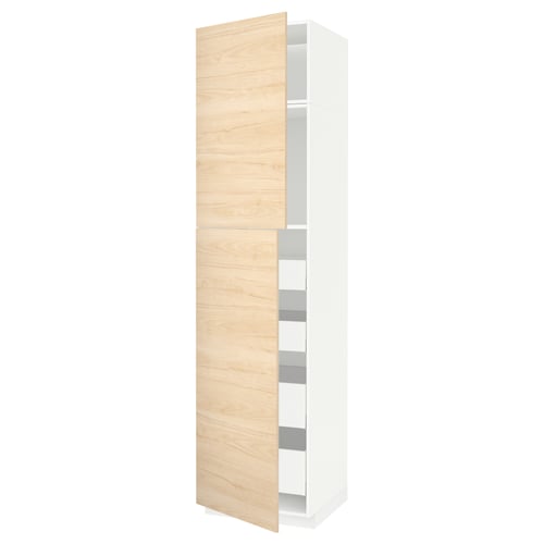 White METOD kitchen cabinet with light ash doors and shelves.