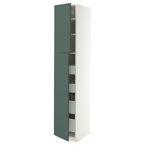METOD / MAXIMERA Hi cab w 2 doors/4 drawers, white/Aspudden dark grey-green, 40x60x220 cm