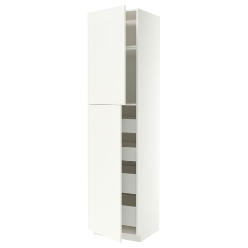 METOD / MAXIMERA Hi cab w 2 doors/4 drawers, white/Aspudden matt white, 60x60x240 cm