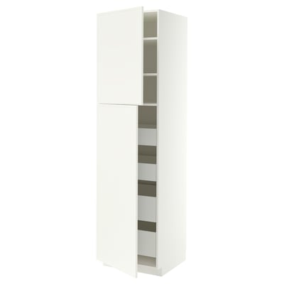 METOD / MAXIMERA Hi cab w 2 doors/4 drawers, white/Aspudden matt white, 60x60x220 cm