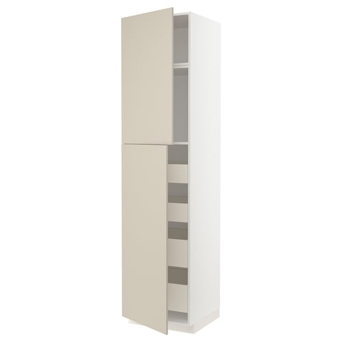 METOD kitchen cabinet in beige with double doors and shelves.