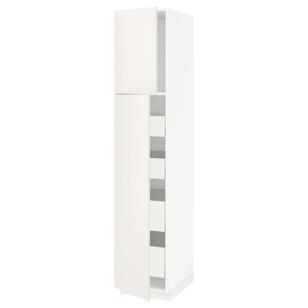 This image shows a white METOD tall kitchen cabinet with smooth, minimalist design and multiple shelves inside.