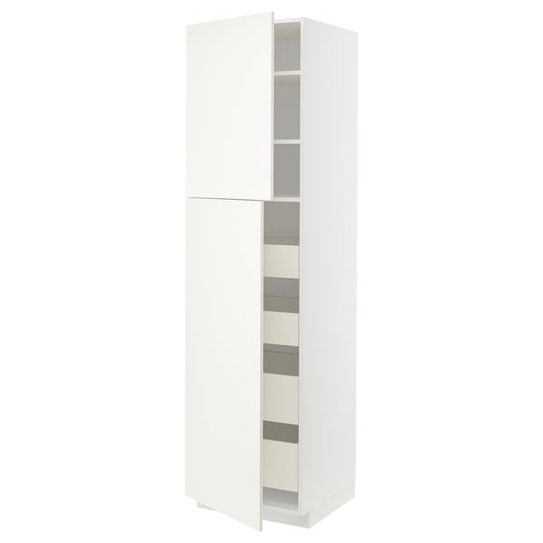 A white METOD kitchen cabinet with smooth, modern design and multiple shelves.