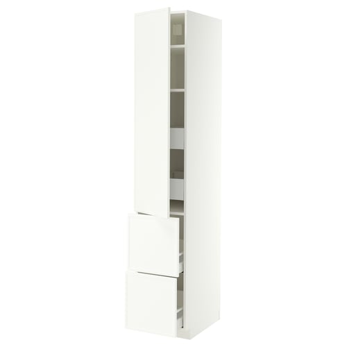 METOD / MAXIMERA Hi cab w shlvs/4 drawers/dr/2 frnts, white/Aspudden matt white, 40x60x220 cm