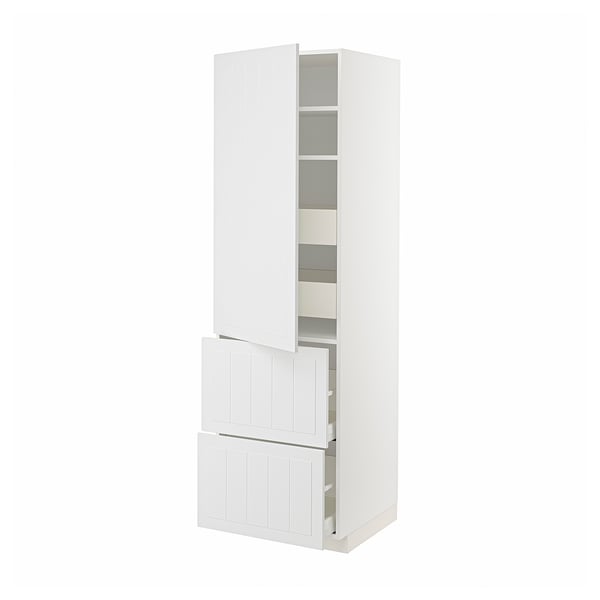 METOD white kitchen cabinet, tall and rectangular with adjustable shelves and drawers, sleek white finish.