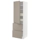 Modern beige METOD kitchen unit with shelves and drawers, sleek handle-less design.