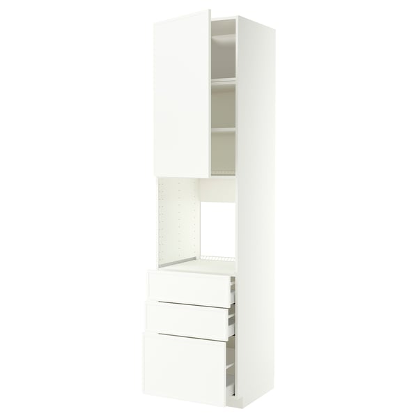 METOD / MAXIMERA High cab f oven w door/3 drawers, white/Aspudden matt white, 60x60x240 cm