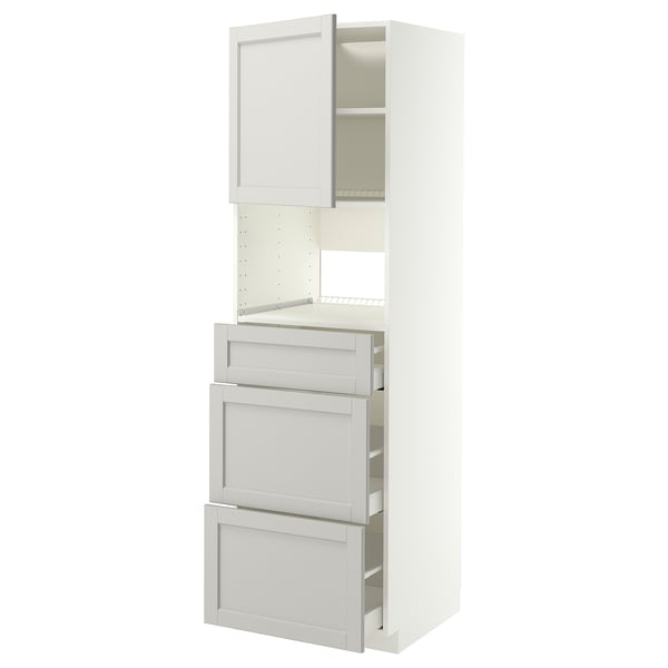 METOD / MAXIMERA High cabinet f built-in appliances, white/Lerhyttan light grey, 60x60x200 cm