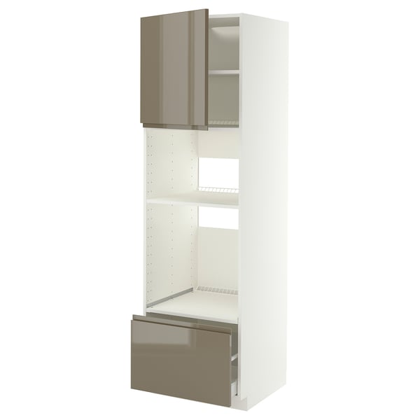 METOD / MAXIMERA High cabinet f built-in appliances, white/Voxtorp high-gloss dark grey-brown, 60x60x200 cm