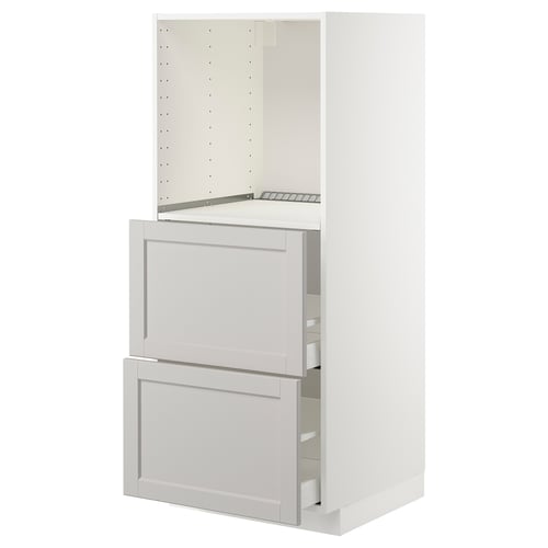 White ikea METOD kitchen unit with drawers and adjustable shelves.