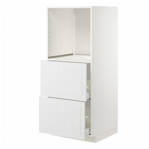 A white METOD kitchen cabinet with a drawer and adjustable shelf, featuring a crafted look and sturdy construction.