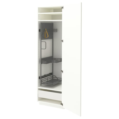 METOD / MAXIMERA High cabinet with cleaning interior, white/Aspudden matt white, 60x60x200 cm