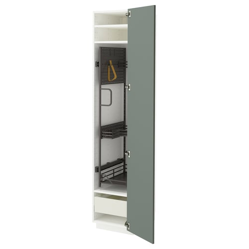 Modern kitchen cabinet, gray-green METOD, adjustable shelves, smooth drawer, versatile storage.
