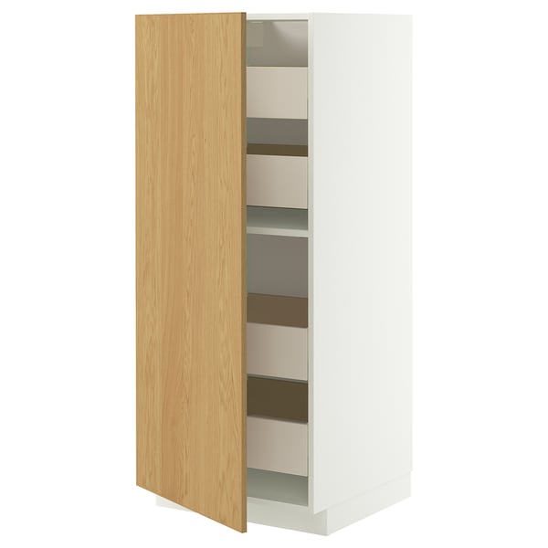 METOD / MAXIMERA High cabinet with drawers, white/Sinarp oak veneer, 60x60x140 cm