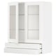 White METOD kitchen cabinet with glass doors, three shelves, and two drawers, modern design.