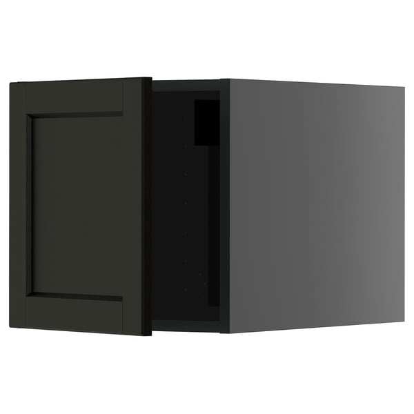 Black kitchen cabinet with single door, modern design, dark wood finish.