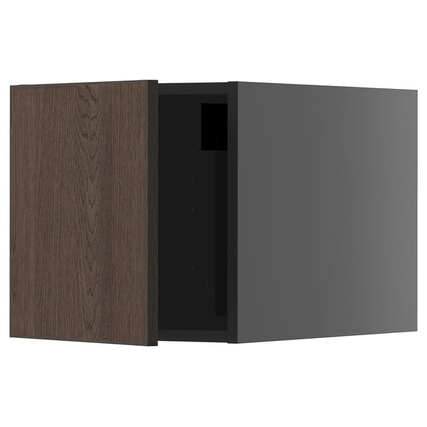 Modern dark gray and brown wooden kitchen cabinet.