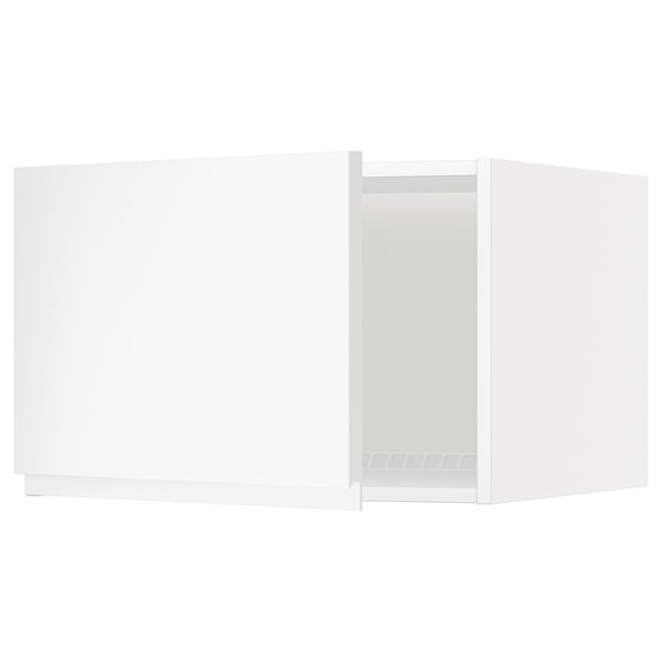 A white METOD kitchen cabinet with a sleek, minimalist design. It has a rectangular shape and a smooth finish.