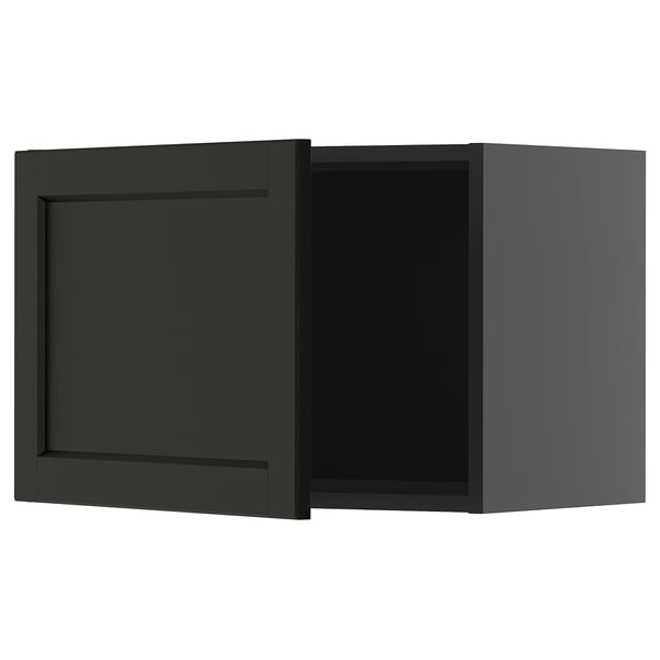 Dark grey wall cabinet from IKEA METOD kitchen system, rectangular shape with bevelled edges, part of lerhyttan series.