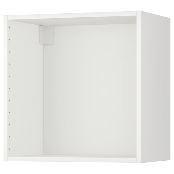 White METOD wall cabinet, square, open, empty, white interior, wooden frame, even edges.