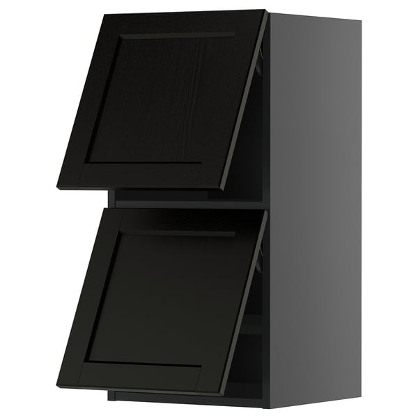 METOD kitchen cabinet, black stained wood, modern, two-door, wall-mounted, with bevelled edges.