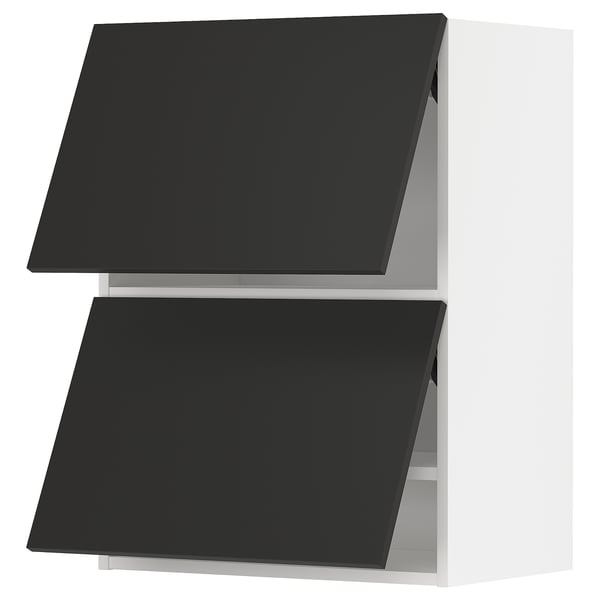 Modern black ikea METOD kitchen unit with sleek design. Two dark fronts and white cabinet.