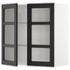 Black wooden cabinet with frosted glass doors and adjustable shelves.