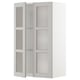 White METOD kitchen cabinet with glass doors, featuring bevelled edges and adjustable shelves.