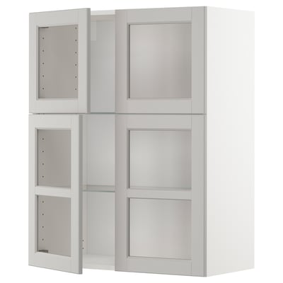 METOD white kitchen unit with glass doors, square shape, sleek design.