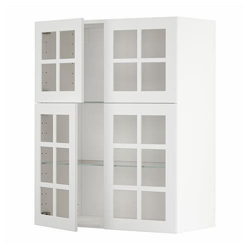 White METOD kitchen cabinets with glass doors.