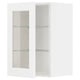 METOD white kitchen cabinet with glass shelves.