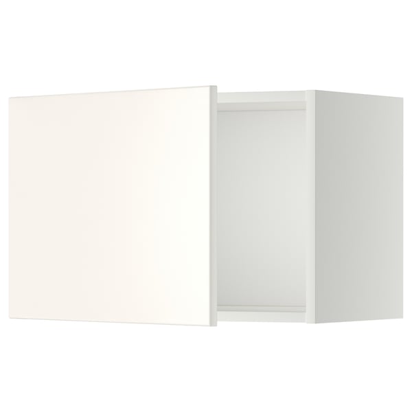 A white METOD kitchen wall cabinet with a smooth finish. The cabinet is rectangular and a hinge on one side.