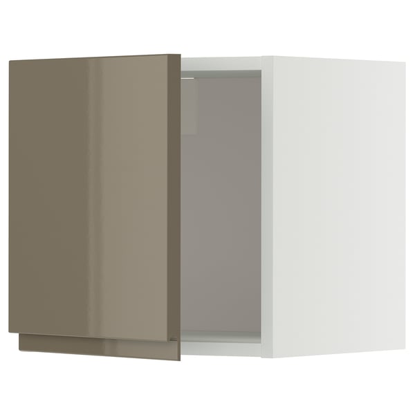 Modern METOD kitchen cabinet with sleek, dark grey-brown gloss door and integrated handles.