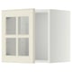 Blank off-white wall cabinet with glass doors, square shape, beveled edges, for kitchen storage.