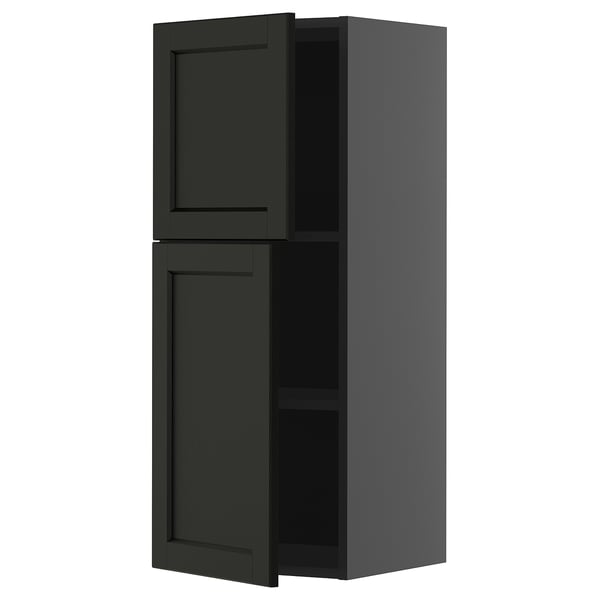 Grey METOD kitchen cabinet, open door, adjustable shelf.