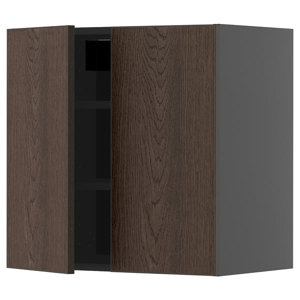 METOD kitchen cabinet, dark brown wood finish, two doors, square shape, sturdy design.