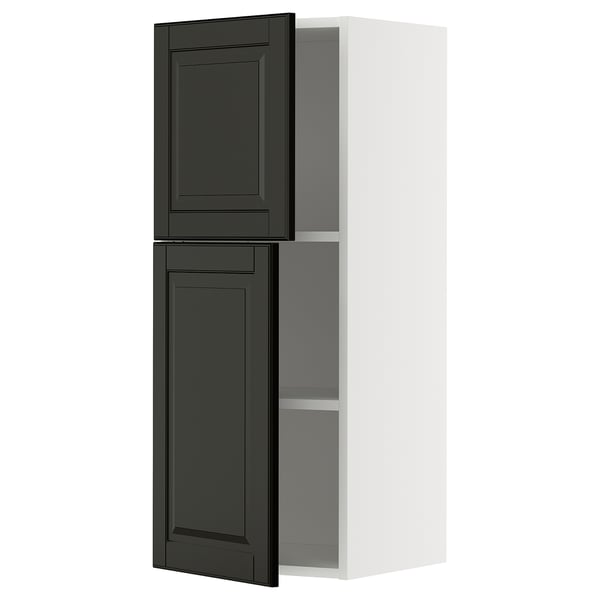 Black METOD kitchen cabinet with beveled doors.