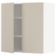 Beige METOD kitchen cabinet, wall-mounted, open door showing shelves.